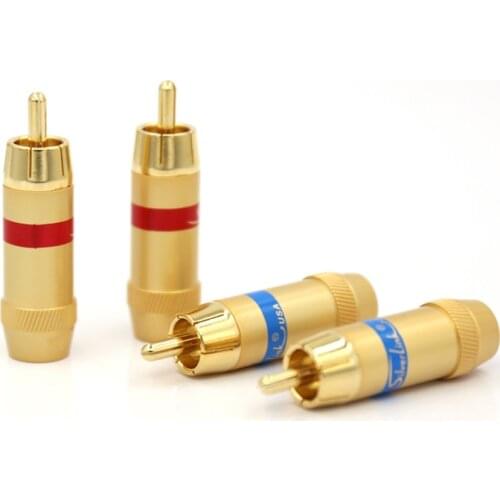 Free shipping 4pcs Male RCA Plug Wire Solder Audio Video Gold Plated Connector 8MM diameter rca adapter for hifi cable diy