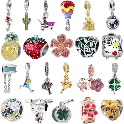 Free Shipping Apple Balloon Flower Lucky Clover Pendant Diy Bead Fit Original Charms Bracelet Charms Bangle Chain Necklace Gift