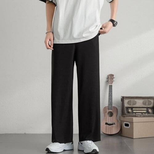 2021 Summer Ice Silk Pants Mens Drape Trousers Fashion Black Casual Streetwear Korean Loose Straight Wide Leg Pants