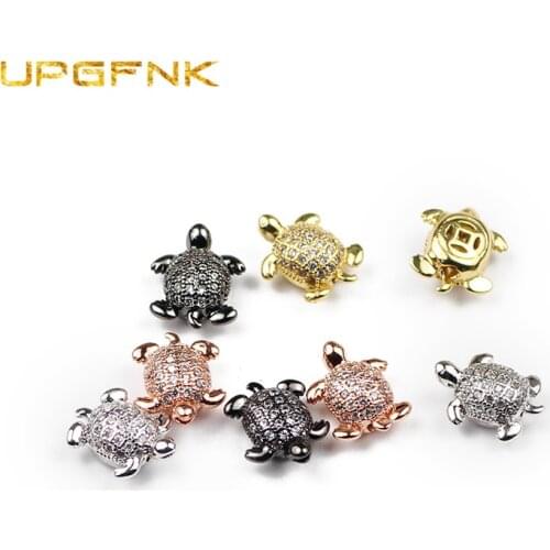 UPGFNK 4pcs White Zircon Turtle Pendants Copper Spacer beads animal Metal Charm Loose beads Jewelry making DIY bracelet necklace