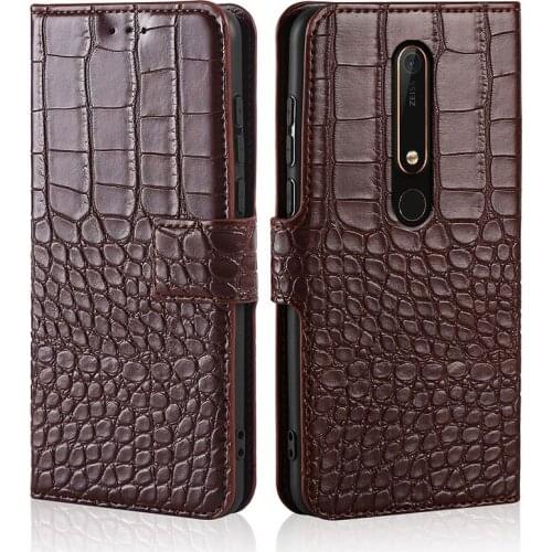 For Nokia 6 2018 case Flip Crocodile texture Leather Phone Card Holder Stand Cover for Nokia 6.1 Case Wallet Coque