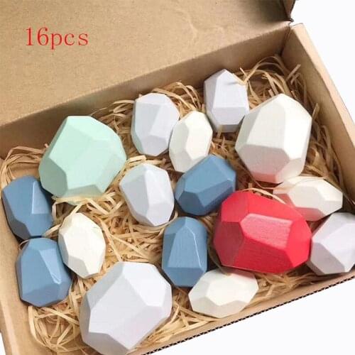 Wooden Stones Montessori Toy Wood Balancing Stacked Stones Stacking Rainbow Game Jenga Set Balancing Building Blocks Wood Toy