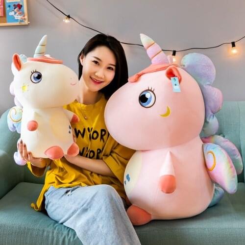 Kawaii Fatty Sitting Glowing Unicorns Plush Toy Soft Stuffed Unicorn Soft Dolls Animal Horse Toys For Children Birthday Gifts