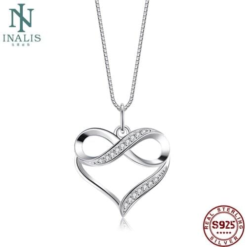 INALIS S925 Sterling Silver Necklace For Women Heart Shape Inlay Cubic Zirconia Pendent Necklace Send Lover Gifts Fine Jewelry