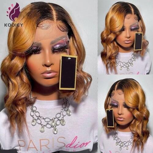 Short Bob Wigs Ombre Brown Body Wave Cheap Human Hair Wig For Women 13x4 Frontal Pre Plucked Baby Hair Brazilian Closure Bob Wig