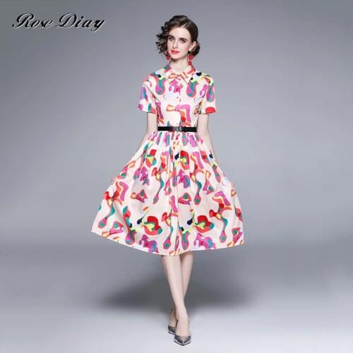 RoseDiary Summer Women Casual Shirt Dress Turn Down Collar Single Breasted Printing Casual Midi Dress Vestidos Zaful Robes Chic