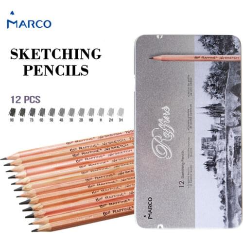 Marco 12Pcs 3H-9B Soft Safe non-toxic Sketching Pencils Professionals Drawing Office School Sketch Wood Pencil Art Supply