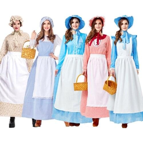Lady Little House On The Prairie Costume Carnival Halloween Pioneer Olden Day Laura Cosplay Fancy Party Dress