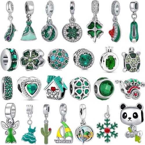 New Cute Green Watermelon Tortoise House Pendant Suitable for Original Pandora Charm Bracelet Necklace Lady DIY Jewelry Gifts