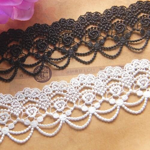 Novelty Embroidery Lace Vintage Chemical Guipure Lace Trims For Curtain Polyester White And Black Sewing Accessories 4.5cm