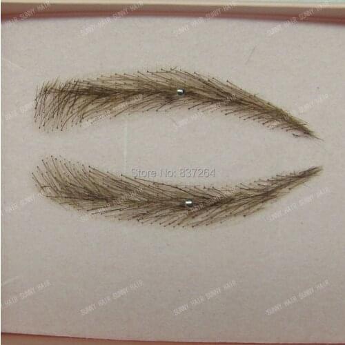 Whole sale hand made human hair false eyebrow 013 dark brown color invisible net