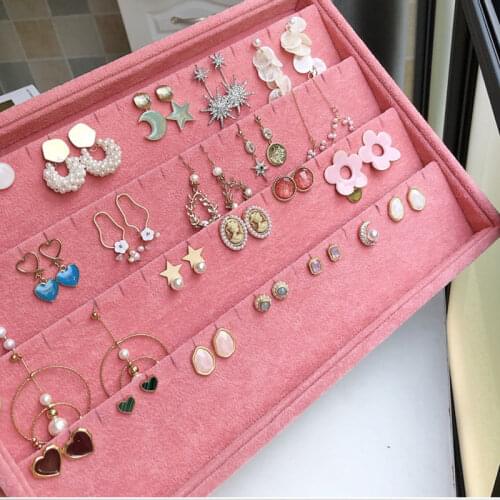 Pink Specail Velvet Ring Earring Holder Bracelet Necklaces Tray Jewelery Organizer Jewelry Box and Packaging Jewellery Display