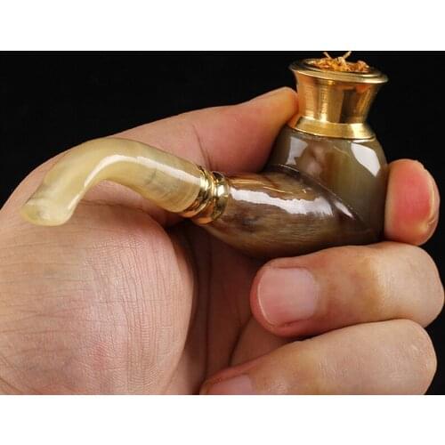 Portable Ox horn Tobacco Pipe Removable Cycle Cleaning Smoking Pipe Mouthpiece Cigarette Holder Filters