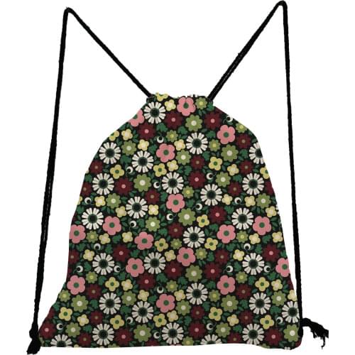 Little Floral Printed Backpack Pretty Drawstring Bags Refreshing Book Bag Preppy Portable Shoe Bag for School Unisex Storage Bag