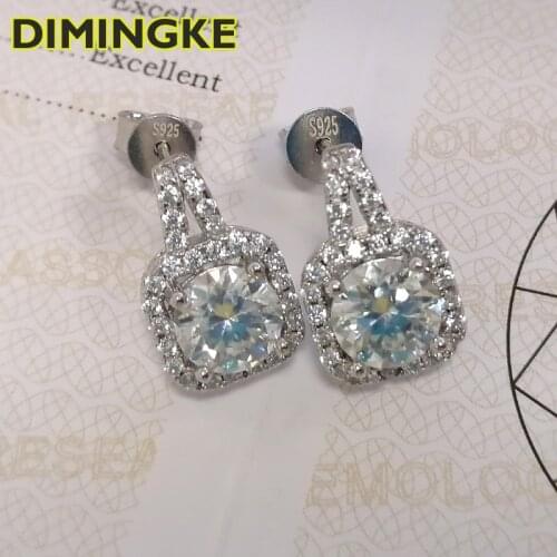 DIMINGKE 1CT 6.5MM Moissanite Diamond Earrings S925 Sterling Silver Super Flash Wedding Womens Jewelry with GRA Certificate