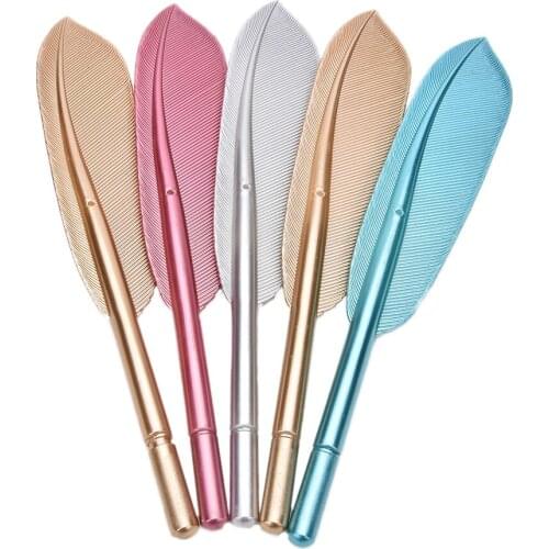 Cute Feather Metal Handle Stationery Personality Neutral Ballpoint Pen Novelty Fashion 3D Feather Shaped School Signature Pen