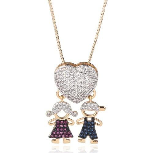 SINZRY hot sale trendy jewelry AAA cubic zircon heart shape boy & girl pendant necklaces for women