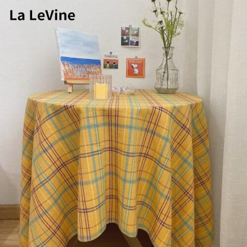 Tablecloth Plaid Korean Cotton Yellow Home Soft Tablecloth Pattern Decorative Restaurant Kitchen Table Cover Shooting Background