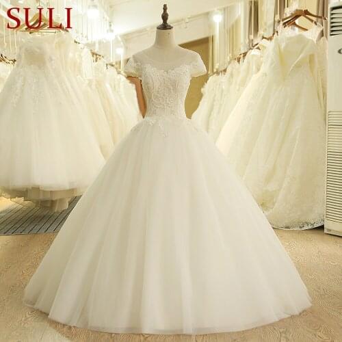 SL-203 Custom Made Short Sleeve Appliques Pearl Wedding Dress China
