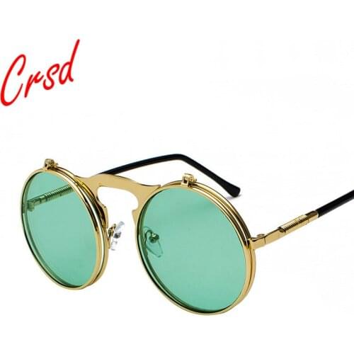 Gafas De Sol Fashion Retro Trend Metal Steampunk Flip Sunglasses, Flip Round Frame Sunglasses for Men and Women Fashion Glasses