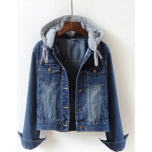 Women Casual Plus Size Hooded Short Denim Jacket 2020 Autumn Drawstring Single-breasted Long Sleeve Solid Jean Jacket Female 5XL