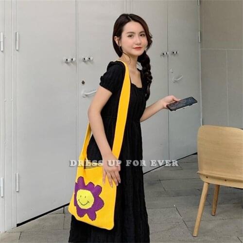 Female Bag Candy Colors Sunflower Designer Simple Knitting Crossbody Bags Shoulder Casual College Style Handbag For Women
