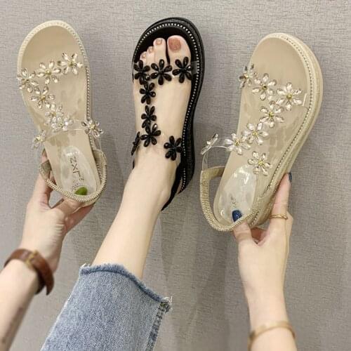 2021 Crystal Flowers Clear Platform Sandals Femme Creepers Elastic Band Sandalia Carved Knitted Grain Height Increasing Shoes