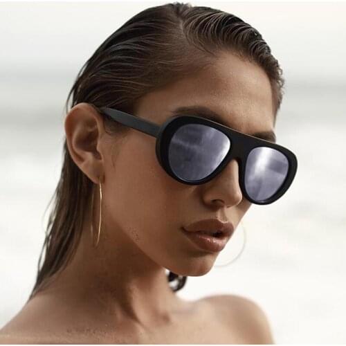 Black Thick Frame Pilot Style Big PC Frame AC Lens 2021 Oversized Sunglasses Women