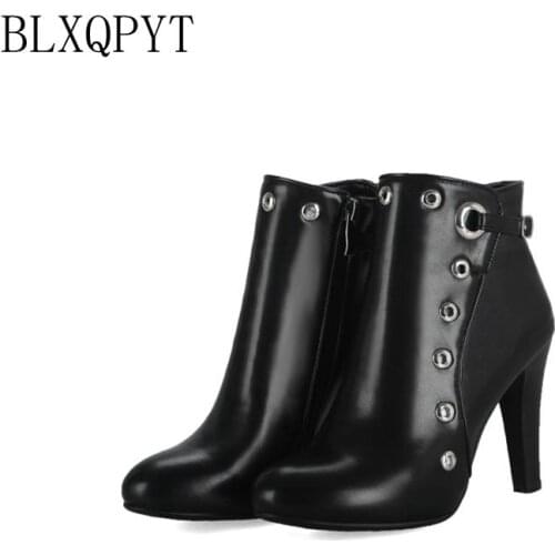 BLXQPYT Autumn Winter Warm Boots Big 34-48 size Pointed Toe Women Sexy Ankle zipper High Heels Fashion wedding Shoes Woman T88-1