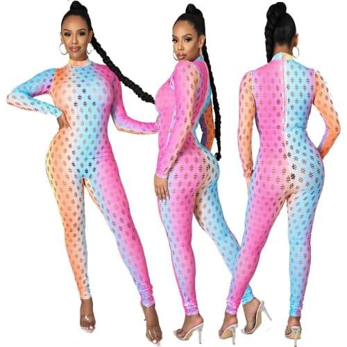 Womens European and American sexy fashion nightclub super stretch jacquard knitted jumpsuit hates ordinary lazy jumpsuit