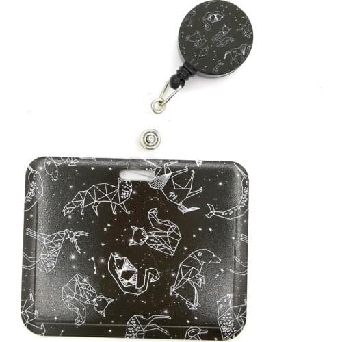 Starry Sky Animals Constellation Cartoon Cute Credit Card Holder Lanyard Women Men Kid Student Retractable Badge Reel ID Name