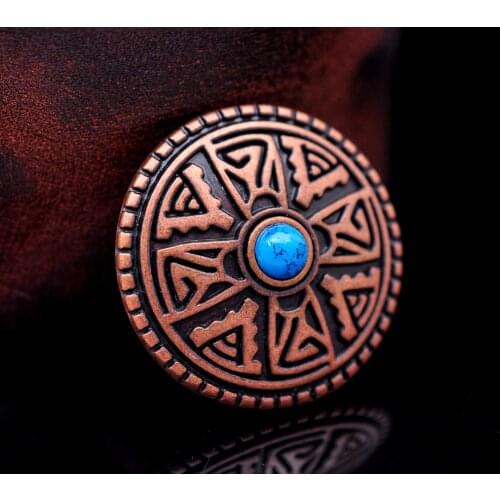 10pcs 1-1/8" Antique Copper Turquoise Beads Floral Celtic Cross Concho For Leathercraft Saddle Tack Handbag Belt Decor