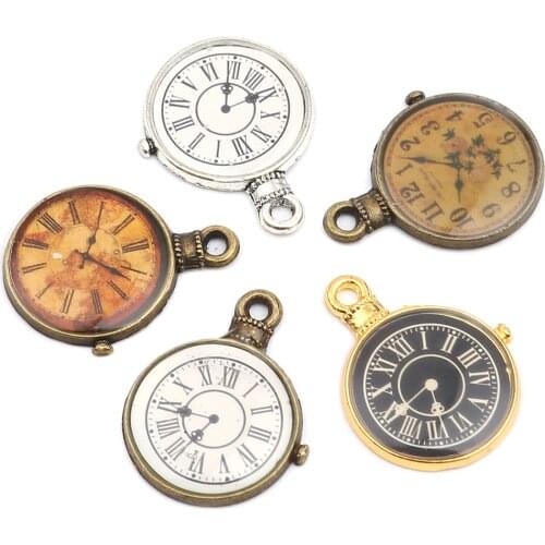 Vintage Pocket Watch Charms Zinc Based Alloy Antique Silver Color Gold Color For DIY Necklace Jewelry Making , 10 PCs