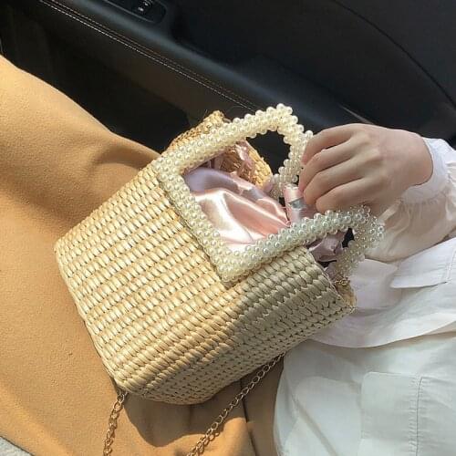 2020 New Pearl Fashion Straw Bag Hand-Woven Shoulder Bag Seaside Vacation Designer Handbag Famous Brand Women Bags