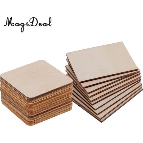 20x Square Rectangle Wooden / Wood MDF Shapes Plaque Unfinished Coaster for DIY Pyrography Art Craft Signs
