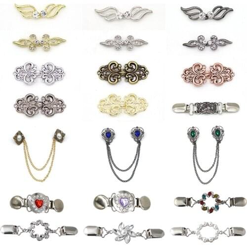 21 Styles Vintage Cardigan Clips Flower Collar Clip Elegant Sweater Shawl Dresses Cardigan Sewing Decoration Buckle Brooch