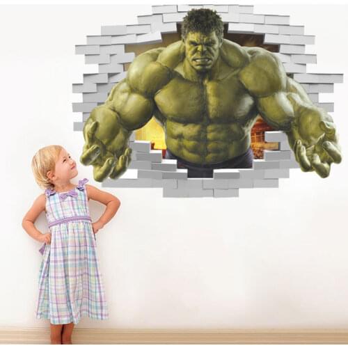 3d Effect Violent Hulk Peel Through 50*70cm Wall Sticker For Kids Rooms Home Decor Cartoon Avengers Wall Decals Poster Gifts