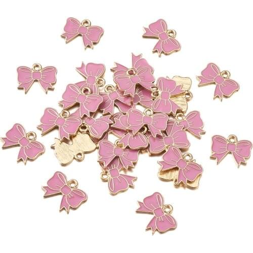 40Pcs Pink Bowknot Alloy Enamel Pendants Bow Charms for DIY Jewelry Making Earring Pendant Necklace Bracelet Accessories