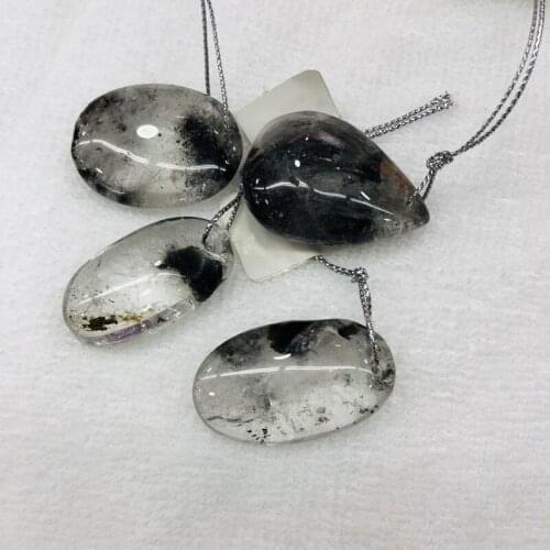 Wholesale 5pcs/lot Natural Black-inclusions Crystal; PHANTOM Quartz Bead Pendant Irregular shape Natural Gem Stone pendant,35mm