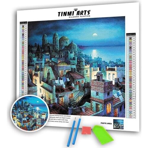 5D DIY Diamond Paintings Full Round Drill Ancient Castle Night Mosaic Vevet Canvas Art Kits Embroidery Stickers Decoration Home