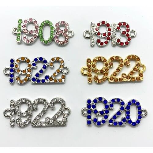 Shiny rhinestone inlaid 1908 1913 1920 digital vintage pendant Greek sorority society jewelry charm