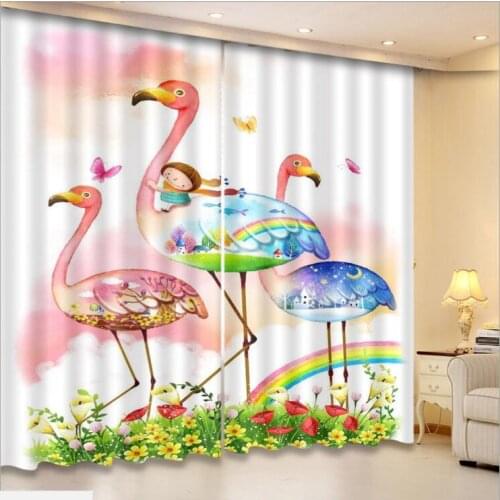 Coloured Flamingos Luxury Blackout 3D Window Curtains Living Room girl Bedroom decorate Drapes Rideaux Cortinas pillowcase