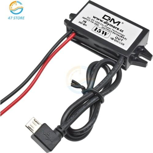 DC-DC Converter 12V to 5V 3A Step-down Power Module Micro USB Waterproof 15W Car Power Supply Output Low Heat Auto Protection