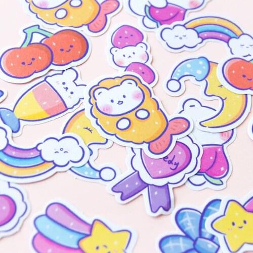 20 Sheets/Bag Cartoon Rabbit Bear Fruit Decorative Sticker Dairy Album DIY Craft Stick Label