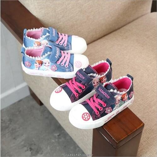 Spring Autumn girls canvas shoes kids casual shoes children cut sneaker baby denim Frozen shoes 3 to 14 years