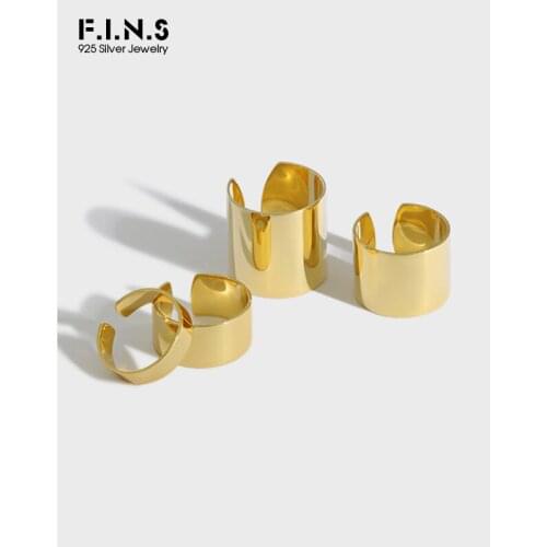 F.I.N.S INS Minimalist Wide Glossy S925 Sterling Silver Ring Opening Cuff Finger Silver Ring 925 Fine Fashion Jewelry Gifts