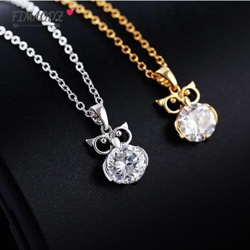 FIMAODZ Crystal Owl Pendant Necklace 2020 High Quality Silver Gold Color Choker Cute Animal Bird Jewelry Students Christmas Gift