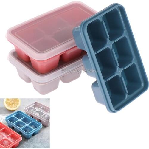 6 Grid Food Grade Silicone Ice Tray with Lid DIY Ice Cube Mold Ice Cream Maker