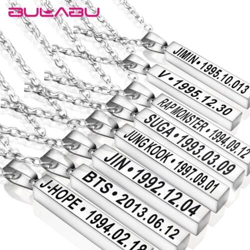 Hot Name Date Pendant Necklace Stainless Steel Elegant Square Metal Fashion Jewelry Silver Chain Necklaces Pendants Accessories