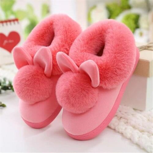 Autumn Winter Cotton Slippers Fur Rabbit Home Warm Thick Bottom Indoor Cotton Shoes Womens Slippers Cute Fluffy Cat Slippers
